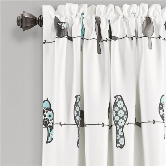 Rowley Birds Light Filtering Window Curtain Panels,Pair,52" W x63" L,Blue & Gray - Picture 5 of 7